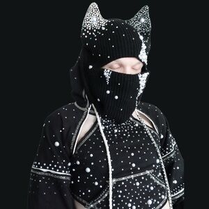 Cat Ear Balaclava customized with crystals and pearls.
